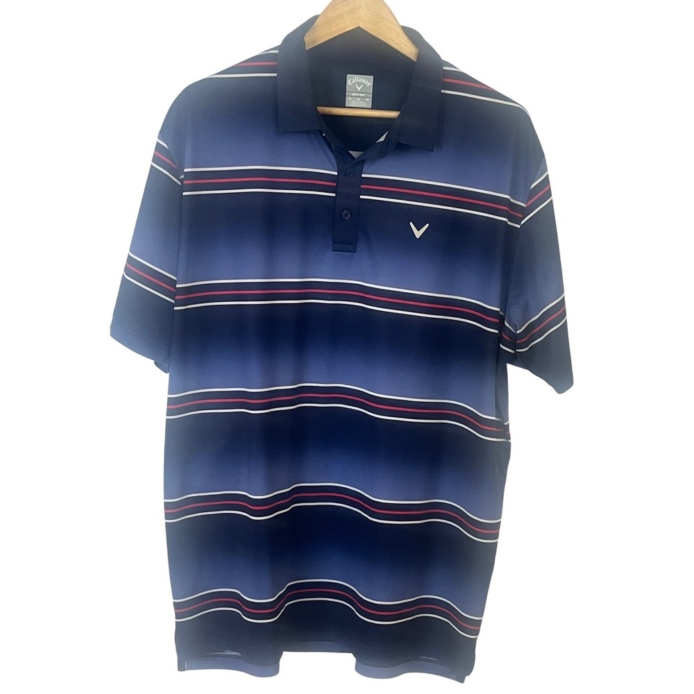 Callaway‎ Golf Red White Blue Striped Opti Dry Short Sleeve Polo Shirt XL Men's